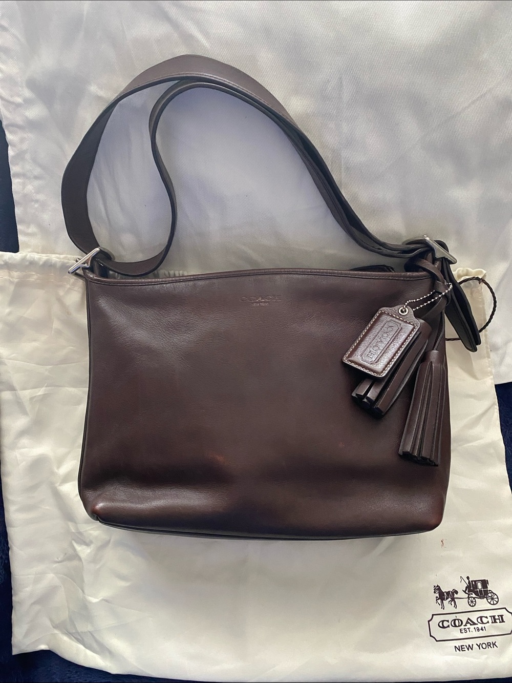 Coach Chocolate Brown Leather Shoulder Bag with Tassel